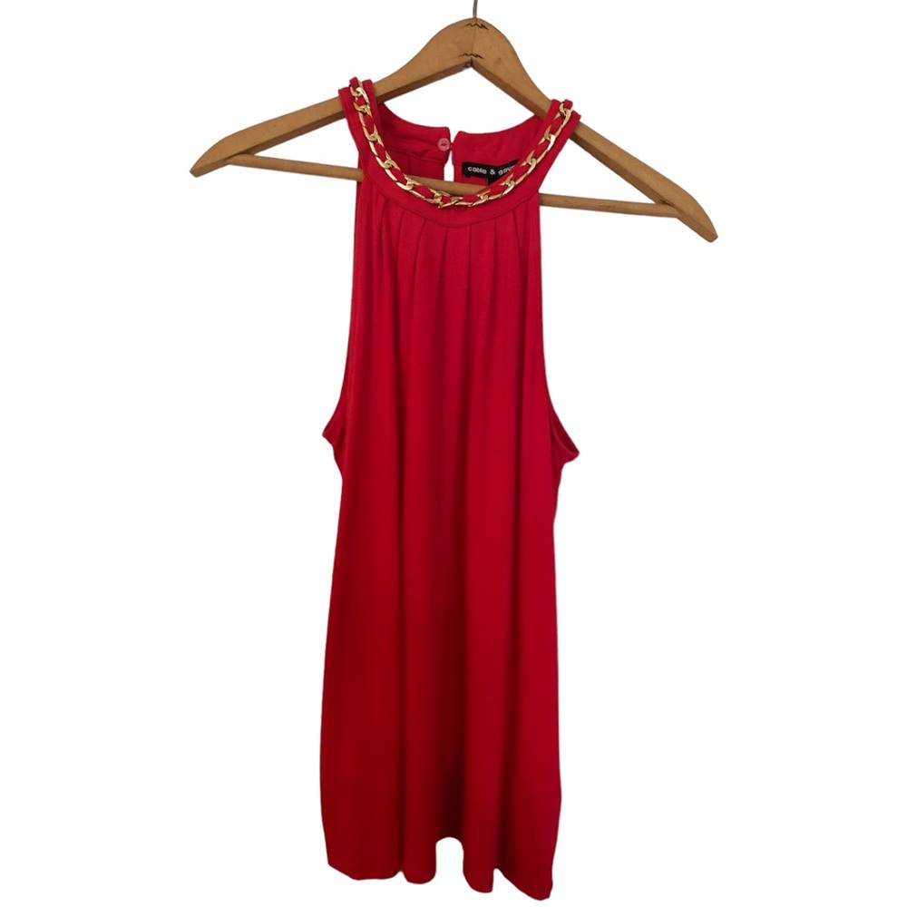 Cable & Gauge Red sleeveless Top with Gold Chain Neckline size small NWT